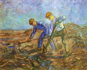  Millet Painting - Two Peasants Diging after Millet Vincent van Gogh